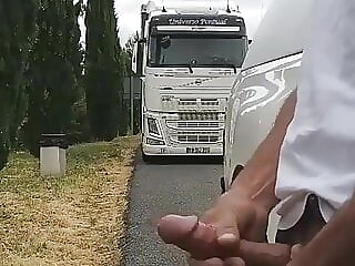 Hunting Trucker cum tribute masturbation outdoor